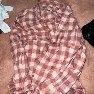 Salmon and peach buffalo plaid flannel